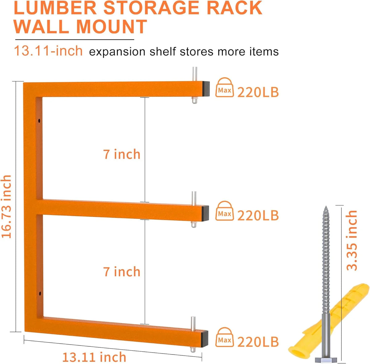 Wall Mount, Lumber Storage Rack, Heavy Duty Wood Storage Racks with 6-Level System, 720 lb Sturdy Garage Wood Organizer, Orange Lumber Metal Racks for Indoor and Outdoor