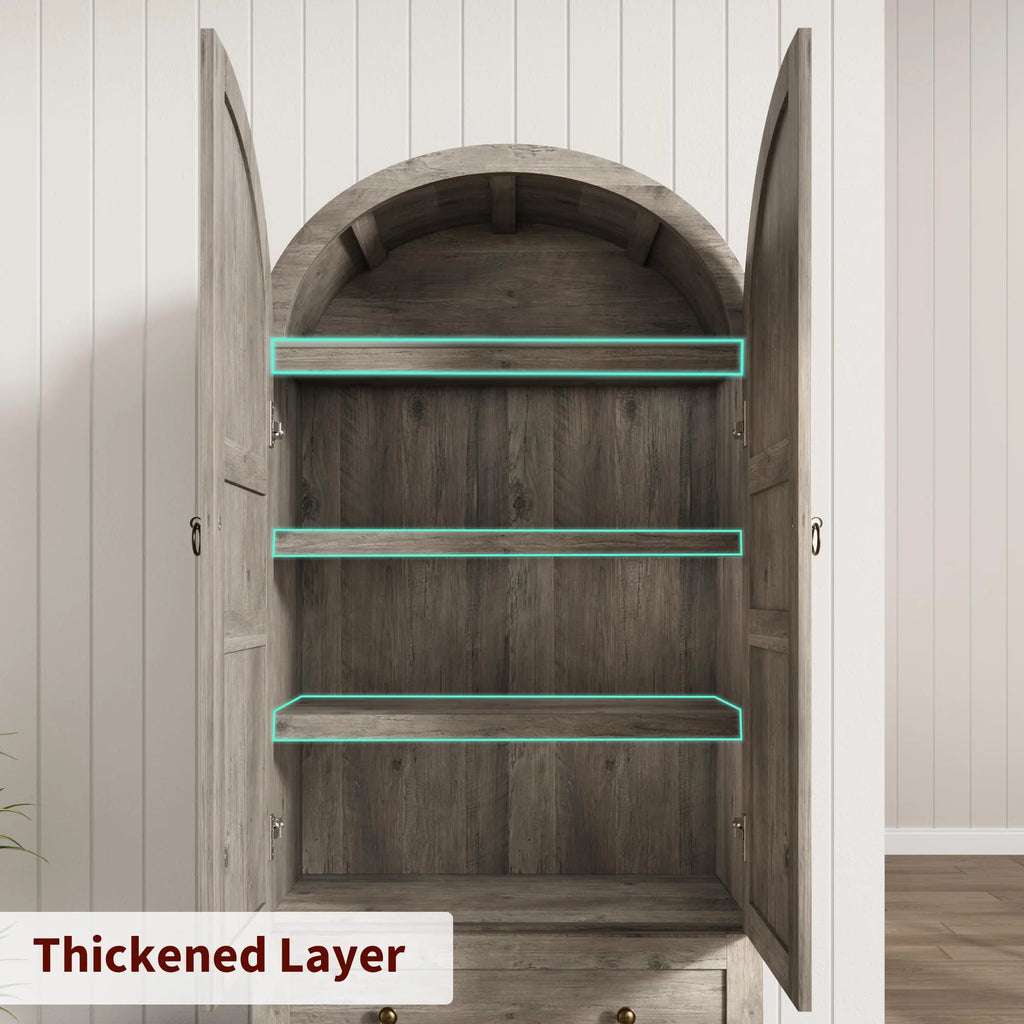 72" Tall Arched Kitchen Pantry Cabinet,Farmhouse Wood Pantry Storage Cabinet with 2 Large Drawers,Glass Door,Freestanding Versatile Pantry Cabinets Kitchens Storage Cabinets for Dining,Living Room