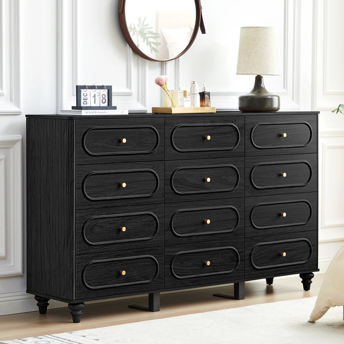 YOCWO 3 Drawer Nightstand, Classic Chest of Drawers with Arc Edge, Walnut