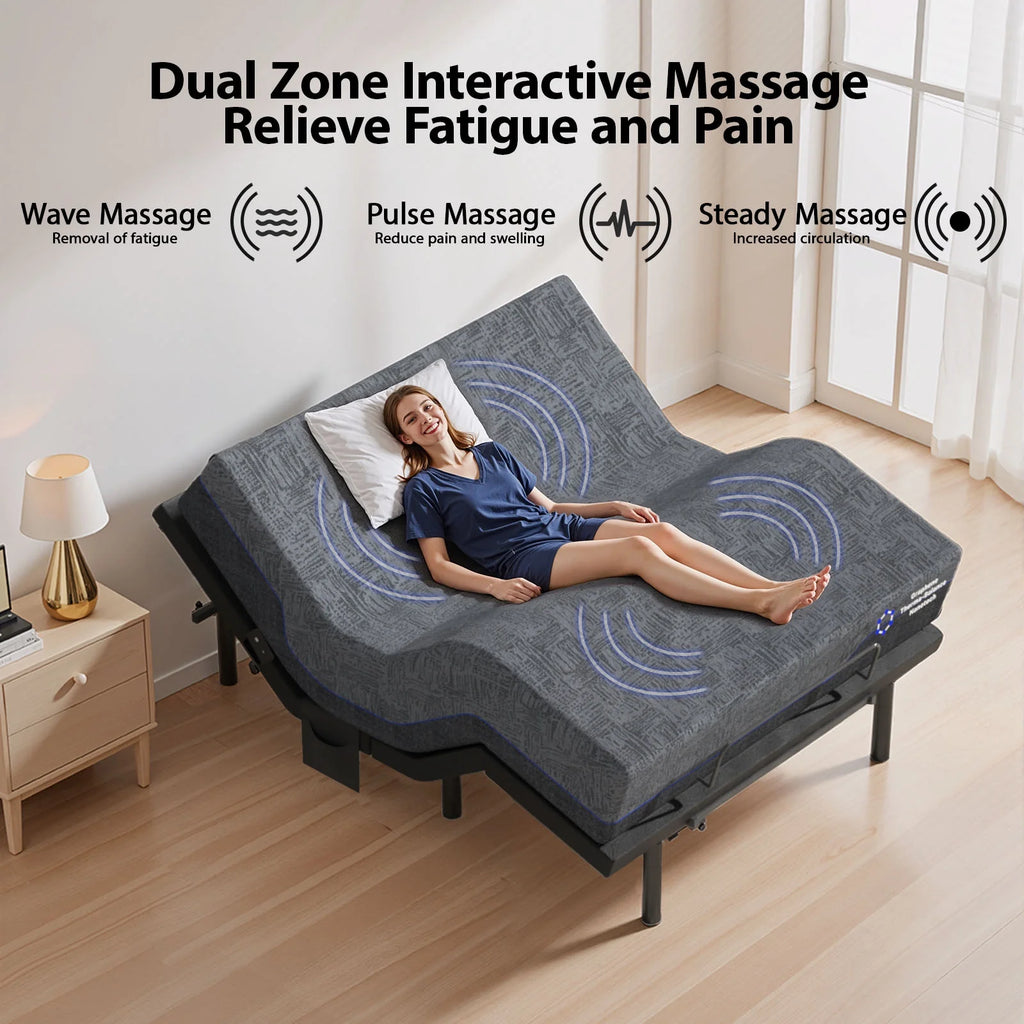 CHITOOMA Electric Adjustable Bed Frame Queen with Massage (4 Modes & 3 Intensities), Wireless Remote, Zero Gravity, 4 USB Ports, Under-Bed Nightlight, 3 Minutes Fast Assembly