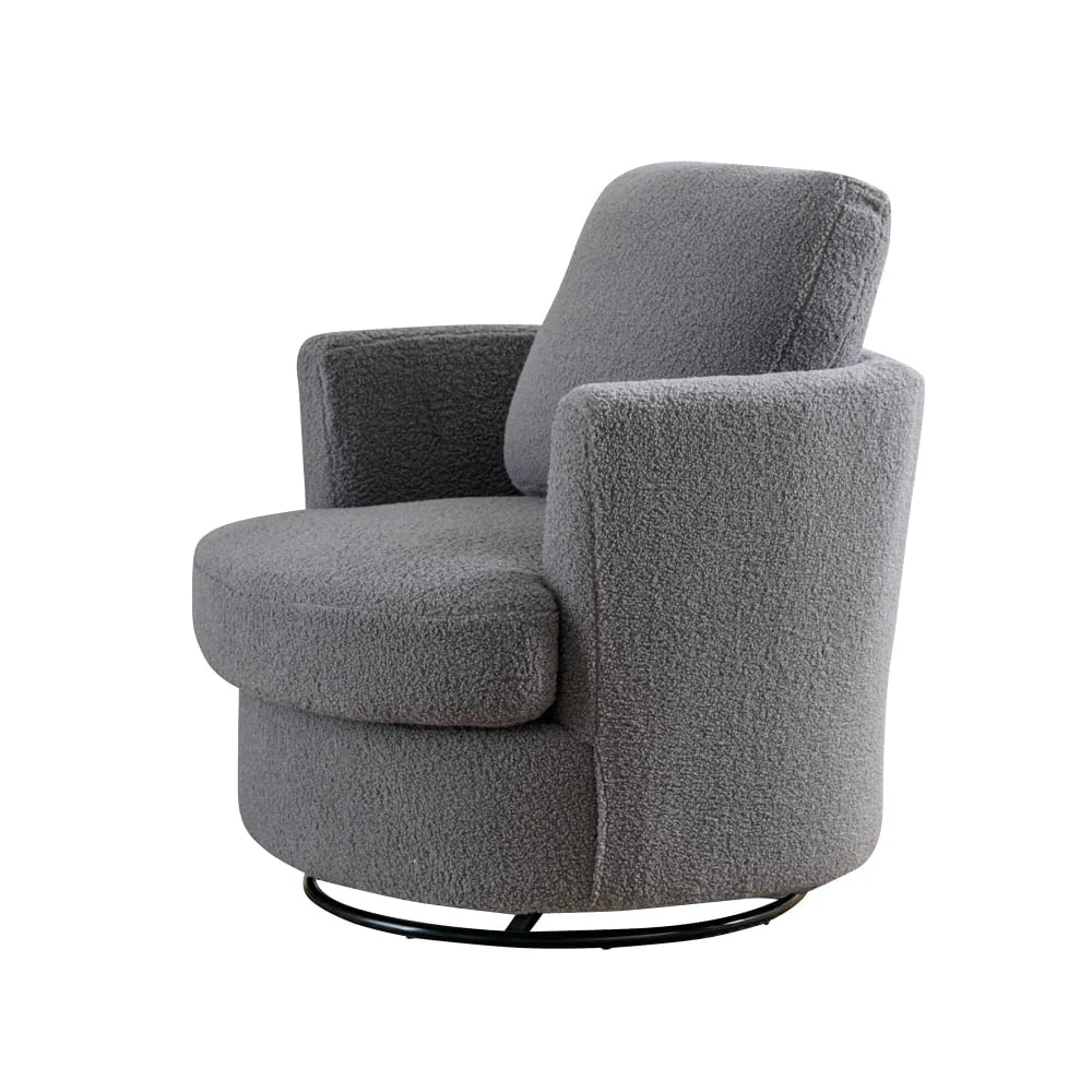 CCBUY 31.9"W Swivel Barrel Chair, Swivel Accent Chair Sherpa Chair with Plump Pillow, Comfy Round Accent Chair for Living Room, Swivel Round Chair with Detachable Cushion, Gray