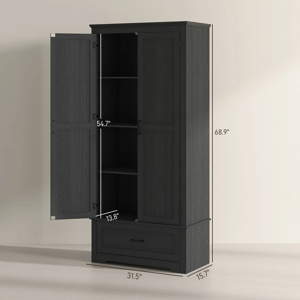 HOMCOM 69" Tall Kitchen Storage Cabinet with Adjustable Shelves, Black