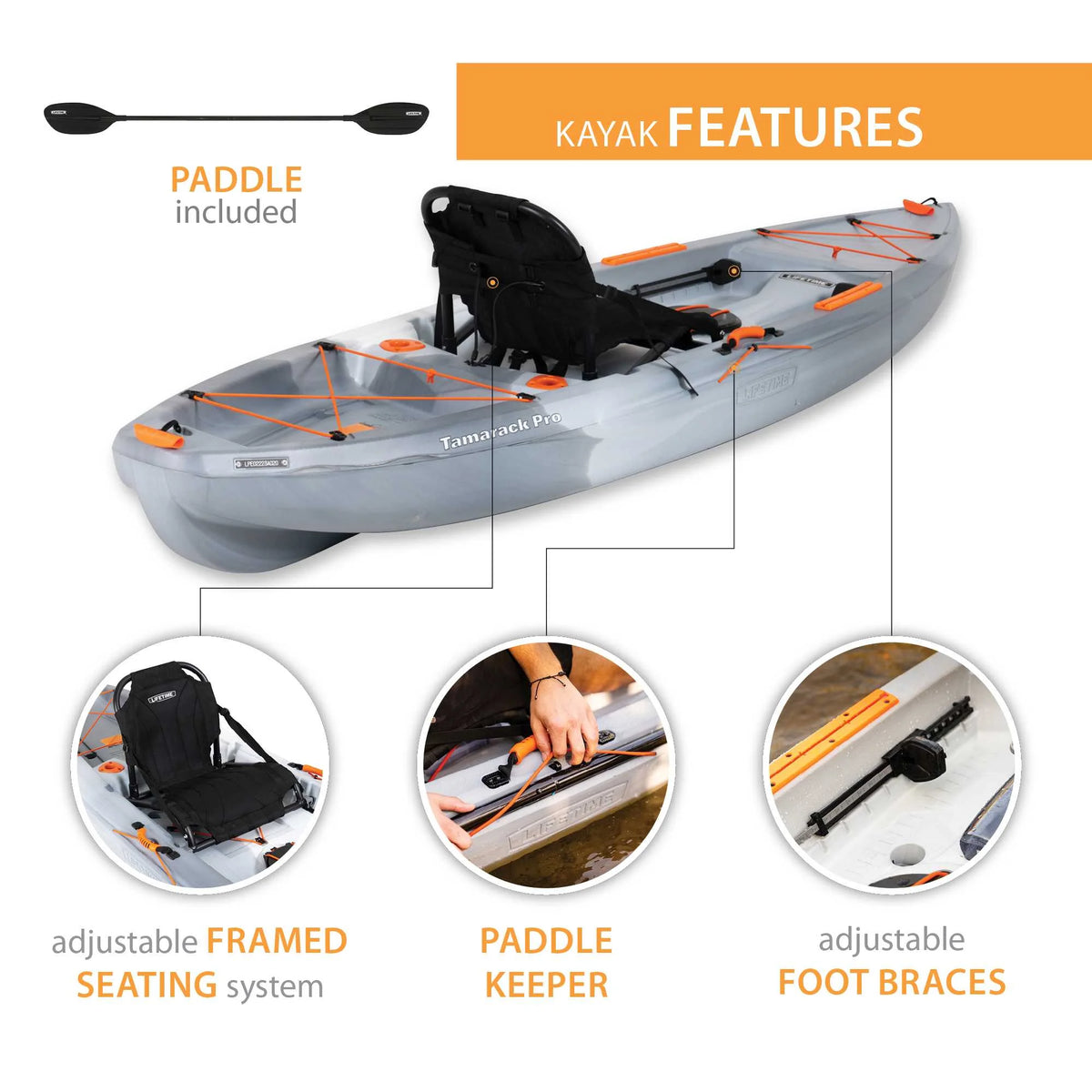 Lifetime Tamarack Pro 123 inch Sit-on-Top Kayak, Eclipse Fusion (91058)