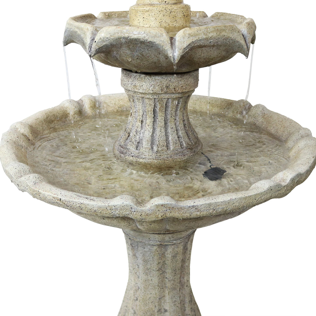 Sunnydaze Outdoor 2-Tier Solar Powered Polyresin Arcade Water Fountain with Battery Backup and LED Light - 45" - Earth Finish