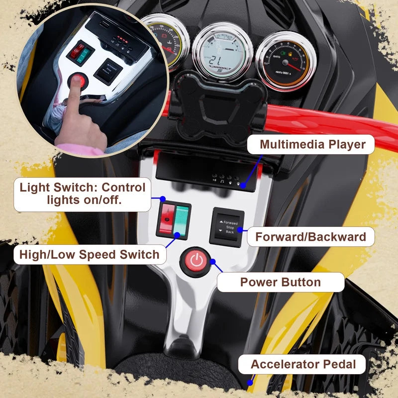 RCB 12V Electric Ride-On,Dual Motors,Music,Up to 5 mph,3 Wheel ATV Style for Kids Ages 3+,Black
