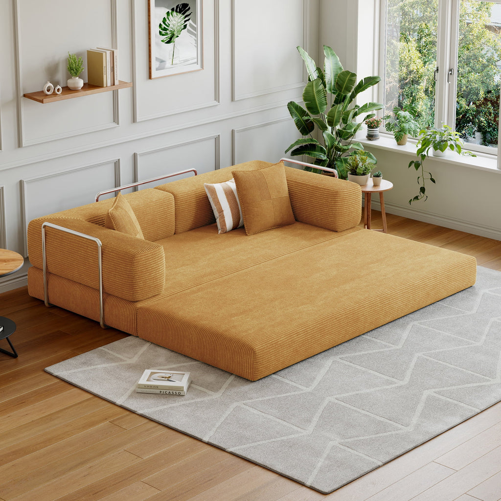 Convertible Sleeper Sofa Bed,Compressed Floor Boneless Couch,Modular Modern Corduroy Sofa for Living Room Bedroom -with Fixed-Shape Frame and Support Armrest,Easy Assembly(Green)