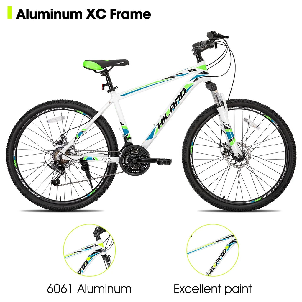 Hiland Mountain Bike, Multi-Spokes,Shimano 21 Speeds Drivetrain,Aluminum Frame 26 inch Wheels, Men's MTB Bicycle, White