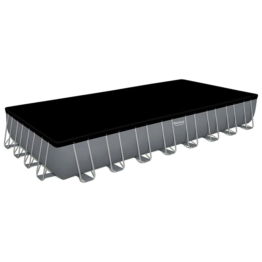 Bestway Power Steel Rectangular Metal Frame Above Ground Pool Set, Grey