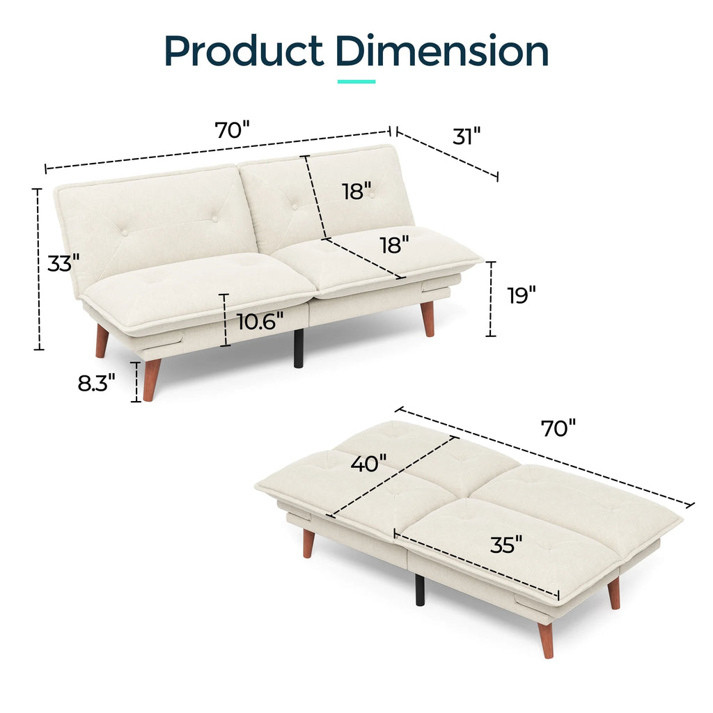Linsy Home 70" W Chenille Convertible Futon Sofa Bed with Adjustable Armrests, Green
