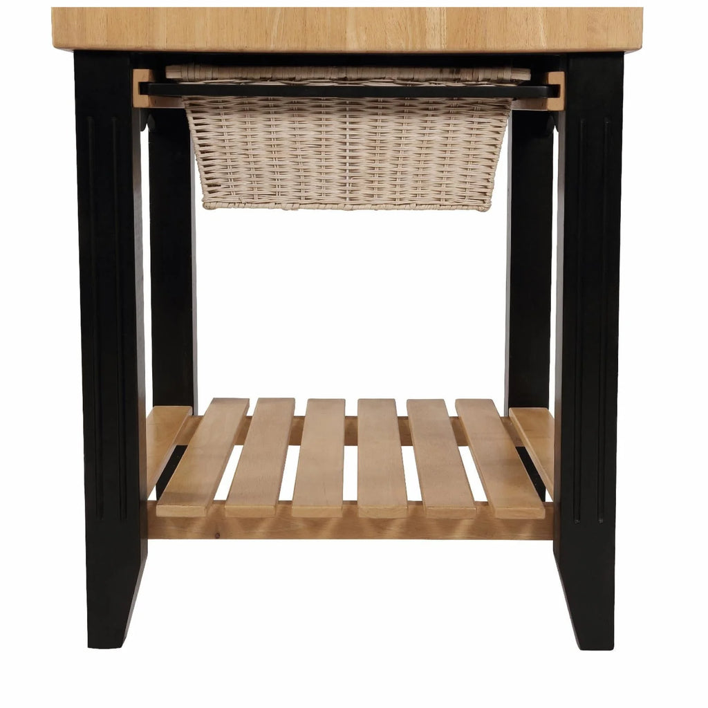 Kolton Square Kitchen Island, Black and Natural with Butcher Block Top