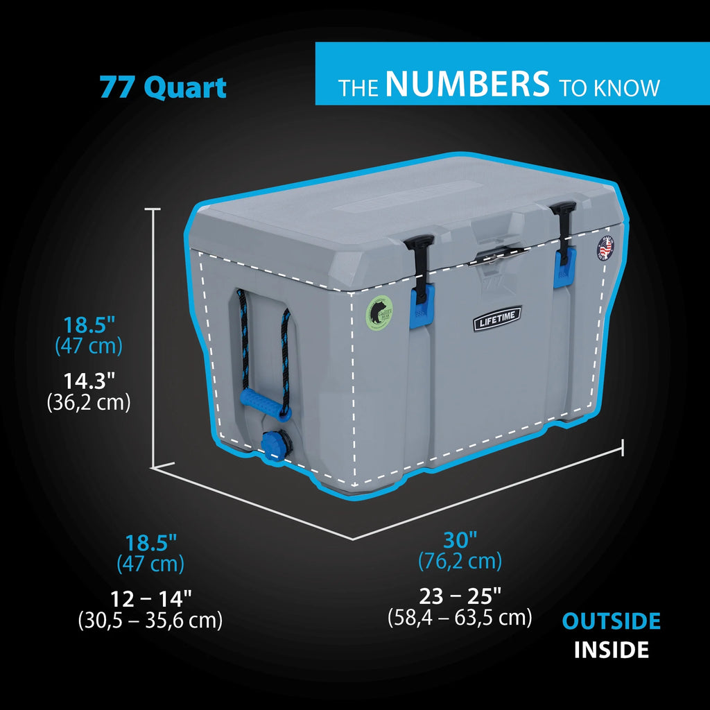 Lifetime 77 qt Bear-Resistant Camping Cooler, Premium High Performance, Ice Retention, Hard Cooler, 96 Can Capacity, Light Gray (90903)