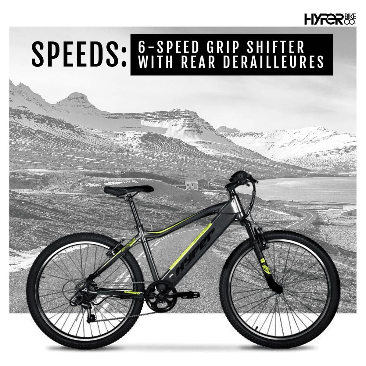 Hyper Bicycles 26" 36V Electric Mountain Bike for Adults, Pedal-Assist, 250W E-Bike Motor, Black