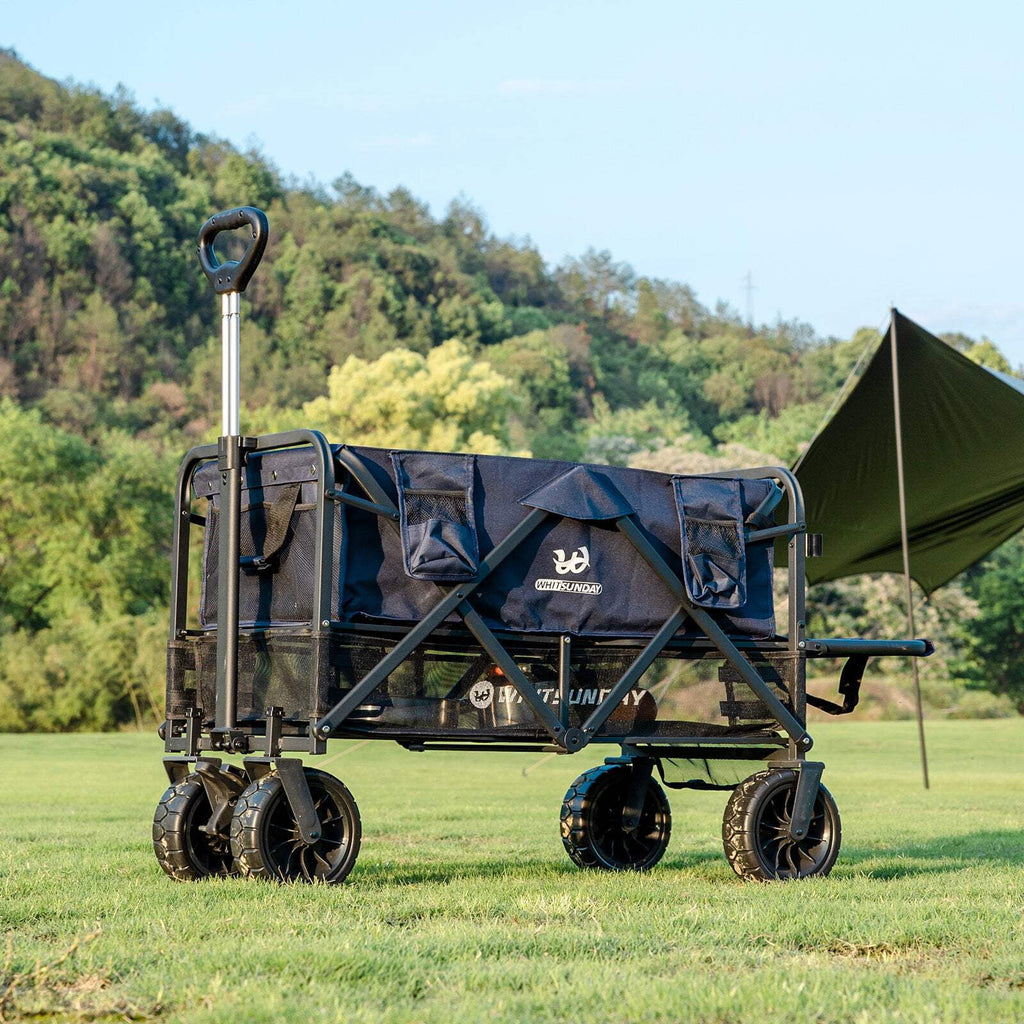 Collapsible Double Decker Wagon, Heavy Duty Foldable Wagon with All-Terrain Big Wheels, Beach Wagon for Camping, Sports, Shopping, Garden��