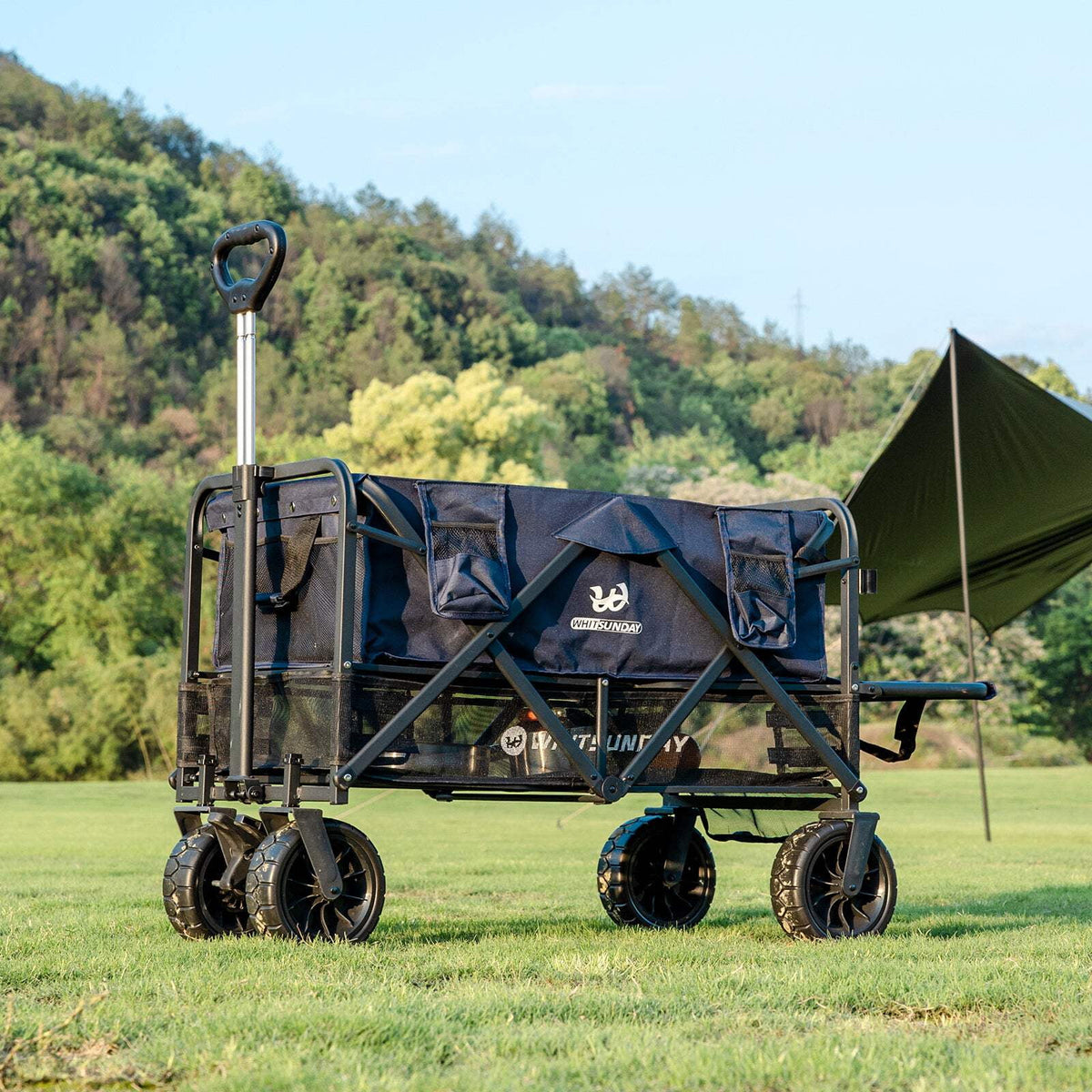 Collapsible Double Decker Wagon, Heavy Duty Foldable Wagon with All-Terrain Big Wheels, Beach Wagon for Camping, Sports, Shopping, Garden��