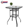 IVV Outdoor Patio Bar Height Bistro Table w/ Tempered Glass Top & 1.8" Umbrella Hole & Metal Frame, 31.5"L x 31.5"W x 39.8"H, Black & Clear