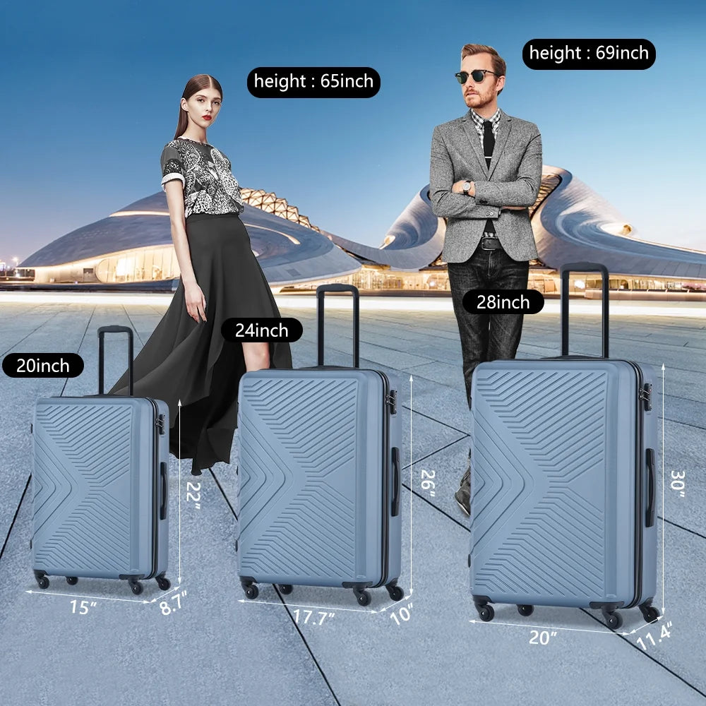 3 Piece Navy Luggage Travel Set, 20" 24" 28" Carry on Luggage with Spinner Wheels, Lightweight Hard Case Luggage Travel Suitcase Christmas Gifts for Business Trip Holiday Travel Cruise