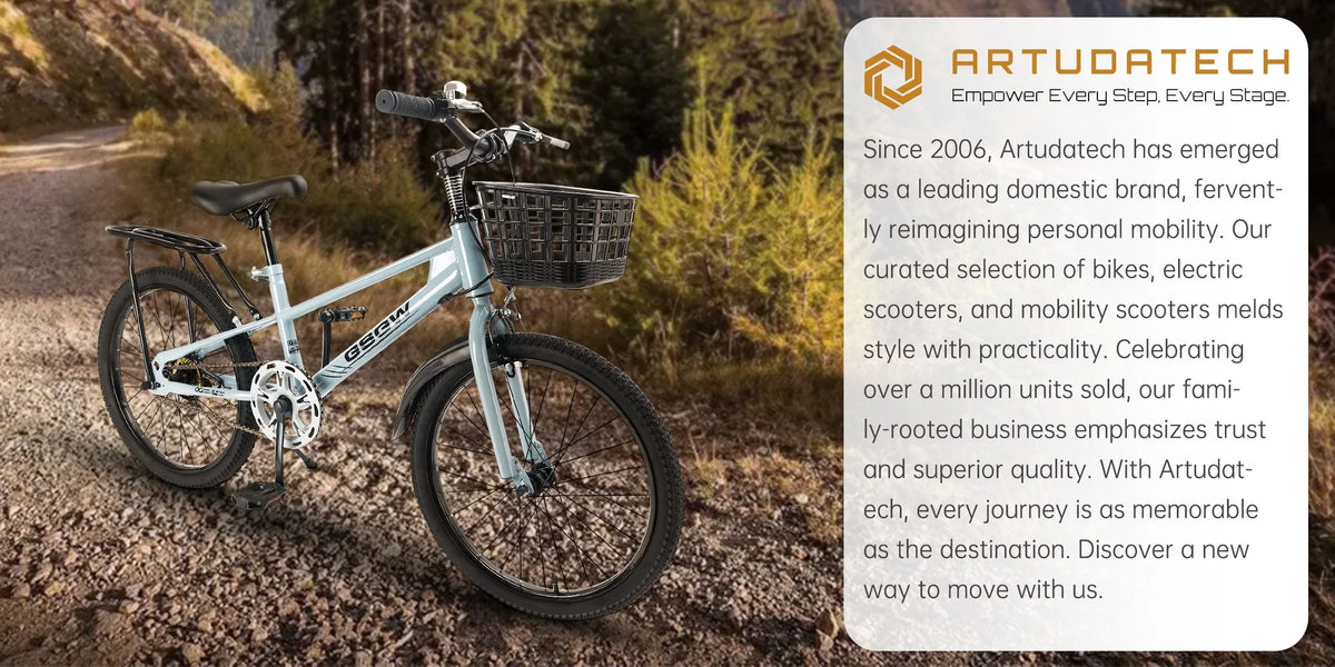 ARTUDATECH Kids Bike Girls  Boys 20 Inch Children's Bicycle with Basket for Age 6-12 Years old  with Air Pump and Bike bag