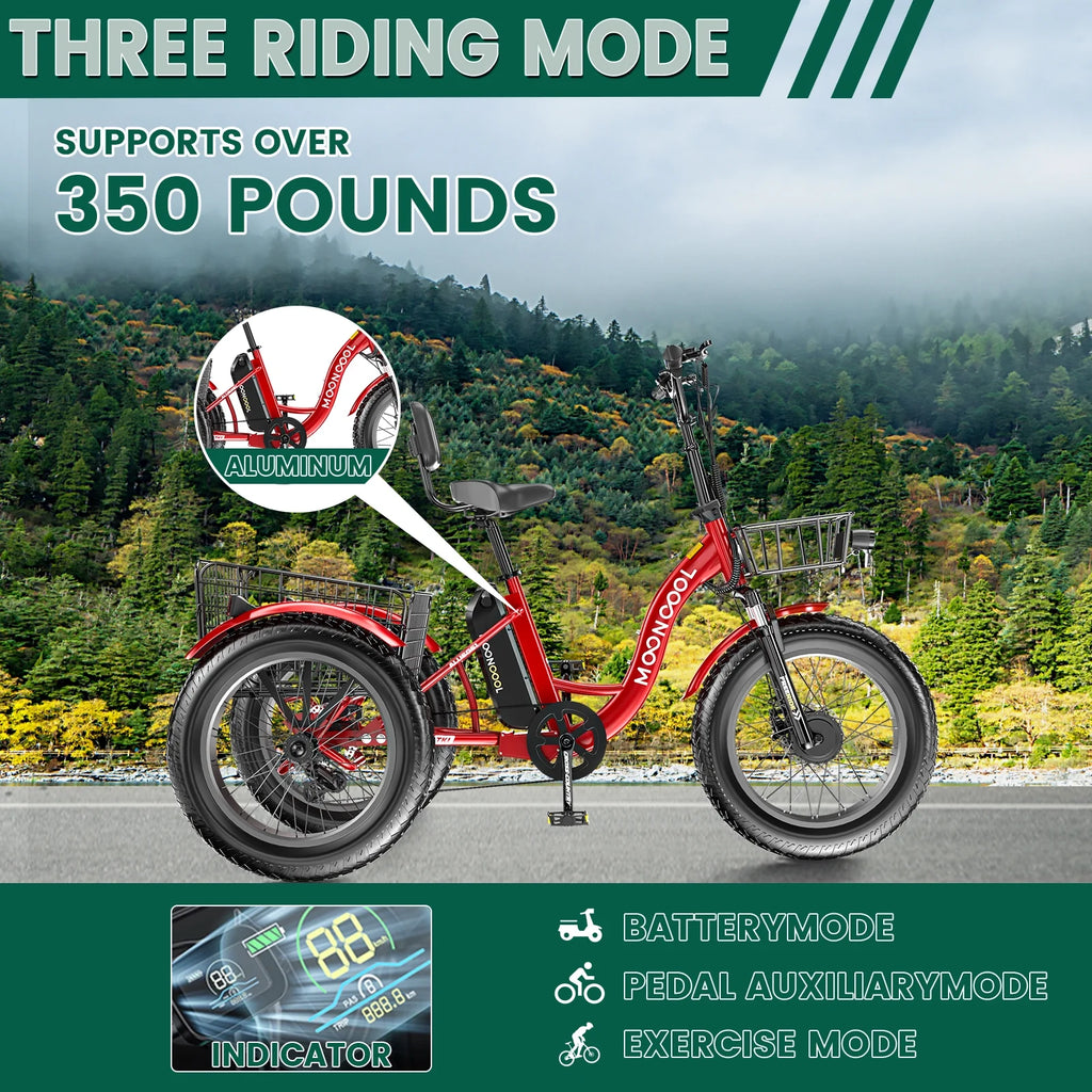 20" x 4" Fat Tire Electric Tricycle for Adult, 7 Speeds Electric Trike 48V 500W Motorized Tricycle , Electric Three Wheels Bicycle for Senior, Aluminum Frame & Rear Basket ,16mph