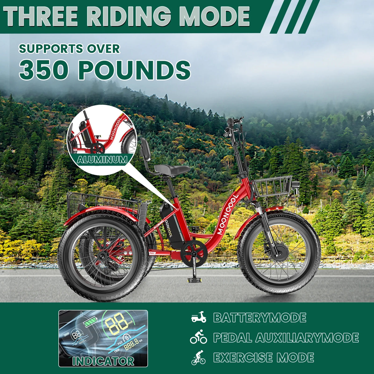20" x 4" Fat Tire Electric Tricycle for Adult, 7 Speeds Electric Trike 48V 500W Motorized Tricycle , Electric Three Wheels Bicycle for Senior, Aluminum Frame & Rear Basket ,16mph
