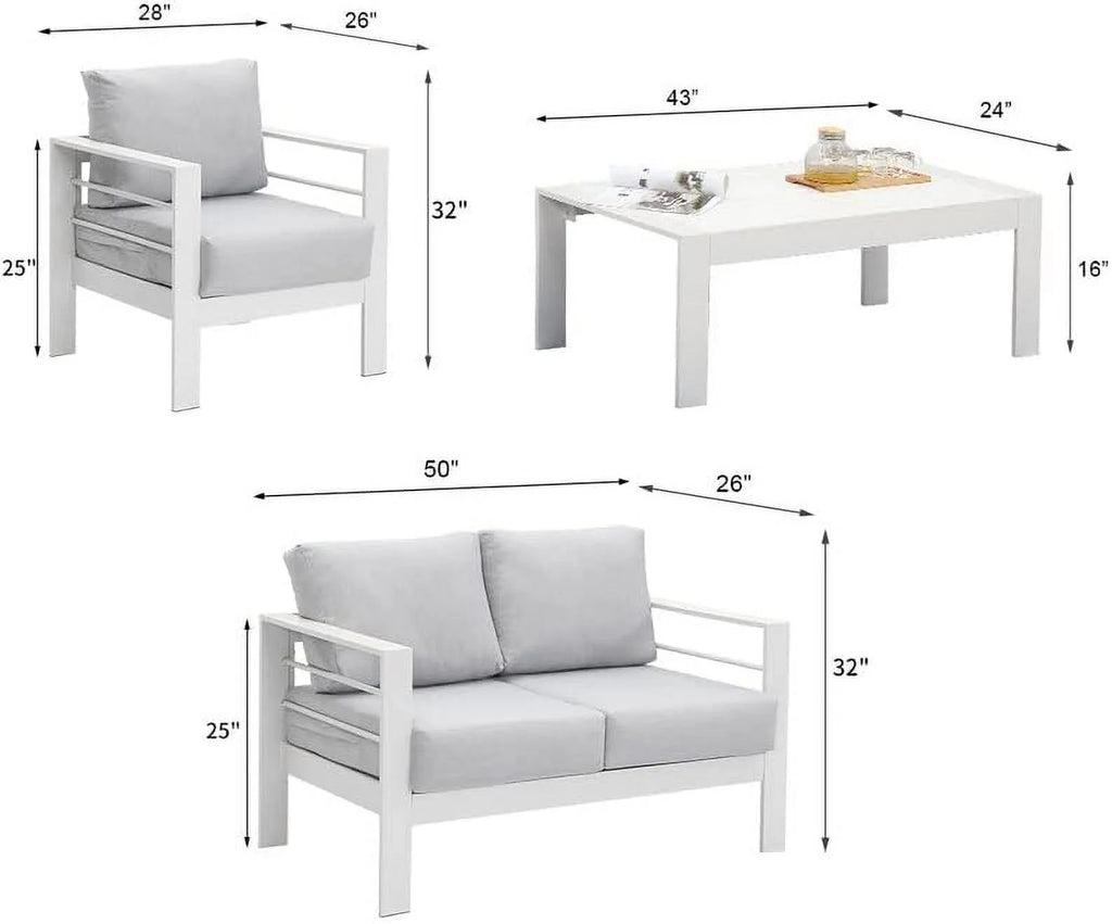 CozyHom 5 Pcs Outdoor Patio Aluminum Furniture Sofa Sets, Outside Patio Conversation Couch Sets With Table&Cushions for Garden Porch, Gray