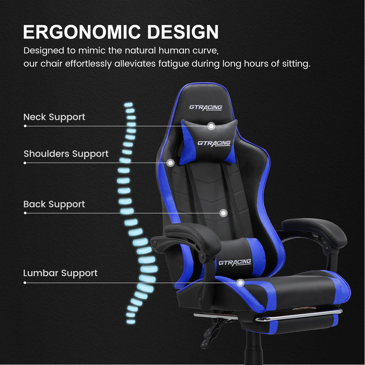 GTRACING GTWD-200 Ergonomic Gaming Chair with Adjustable Pillows and Footrest , White