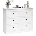 Homfa 6 Drawer Double Dresser White, Wood Storage Cabinet for Living Room, Chest of Drawers for Bedroom