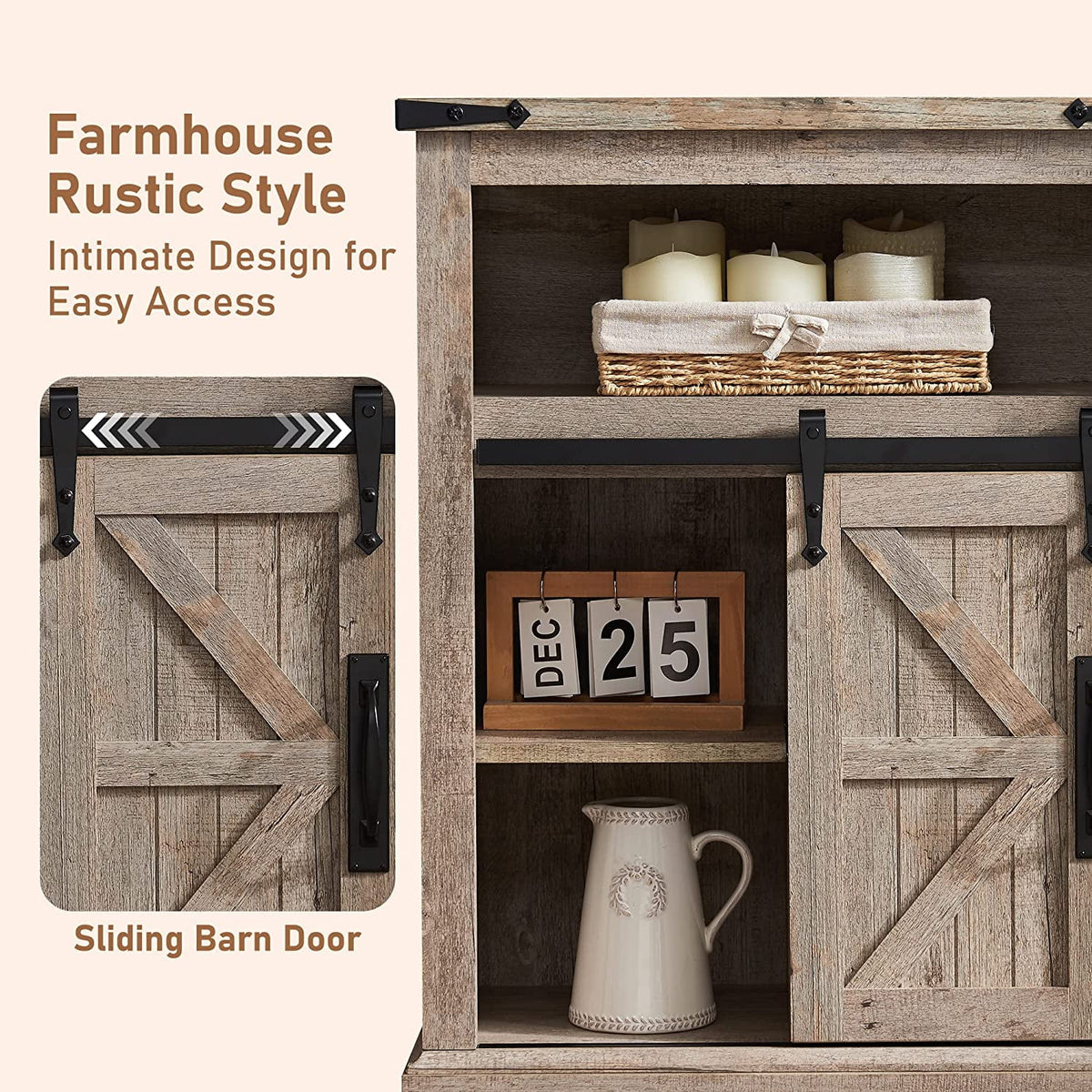 OKD Farmhouse Bathroom Storage Cabinet with 3 Drawers and Adjustable Shelves Wooden Rustic Accent Entryway Cupboard, Antique White