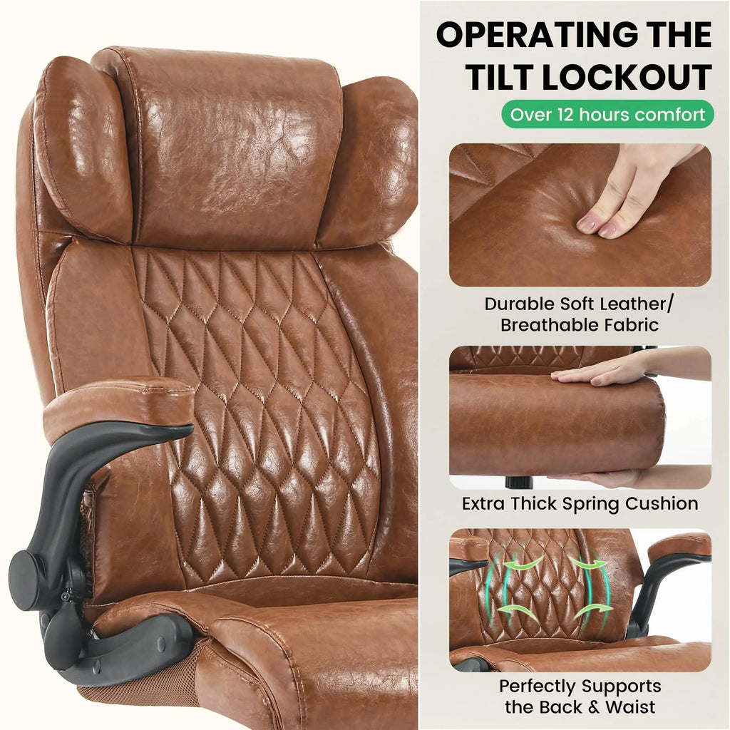 HomeZeer Executive Office Chair, Big and Tall Home Office Chairs 400lbs, High Back Executive Office Chair with Adjustable Flip up Arm, Wide Seat Leather Desk Computer Chairs, Black