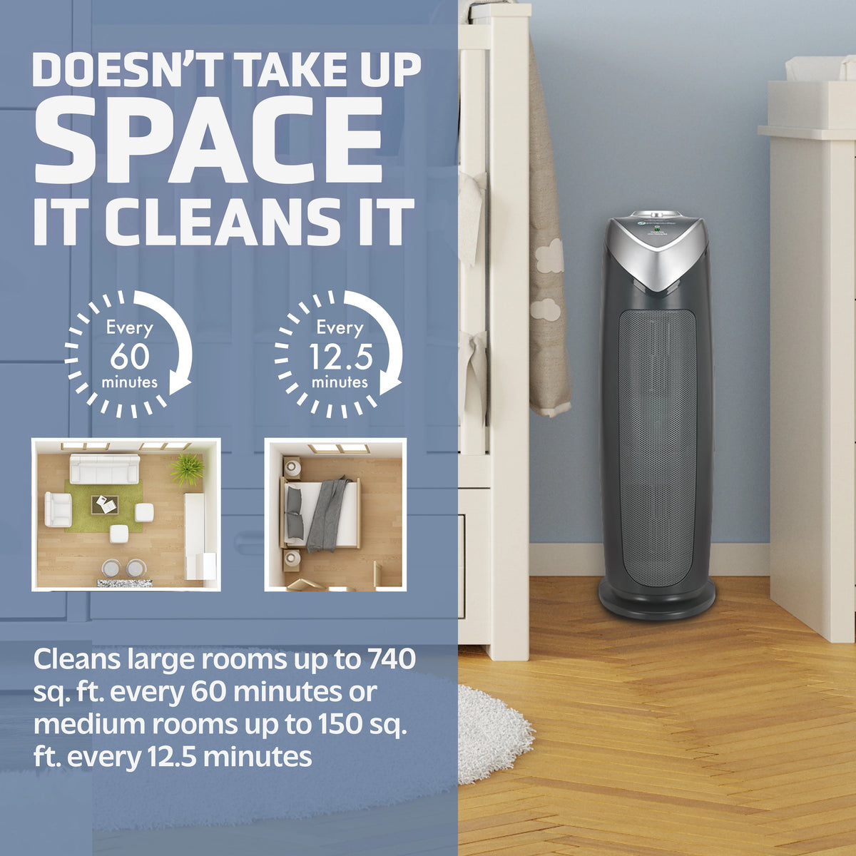 GermGuardian 743 Sq. ft. Tower Air Purifier with HEPA Pure Filter, Gray, AC4820