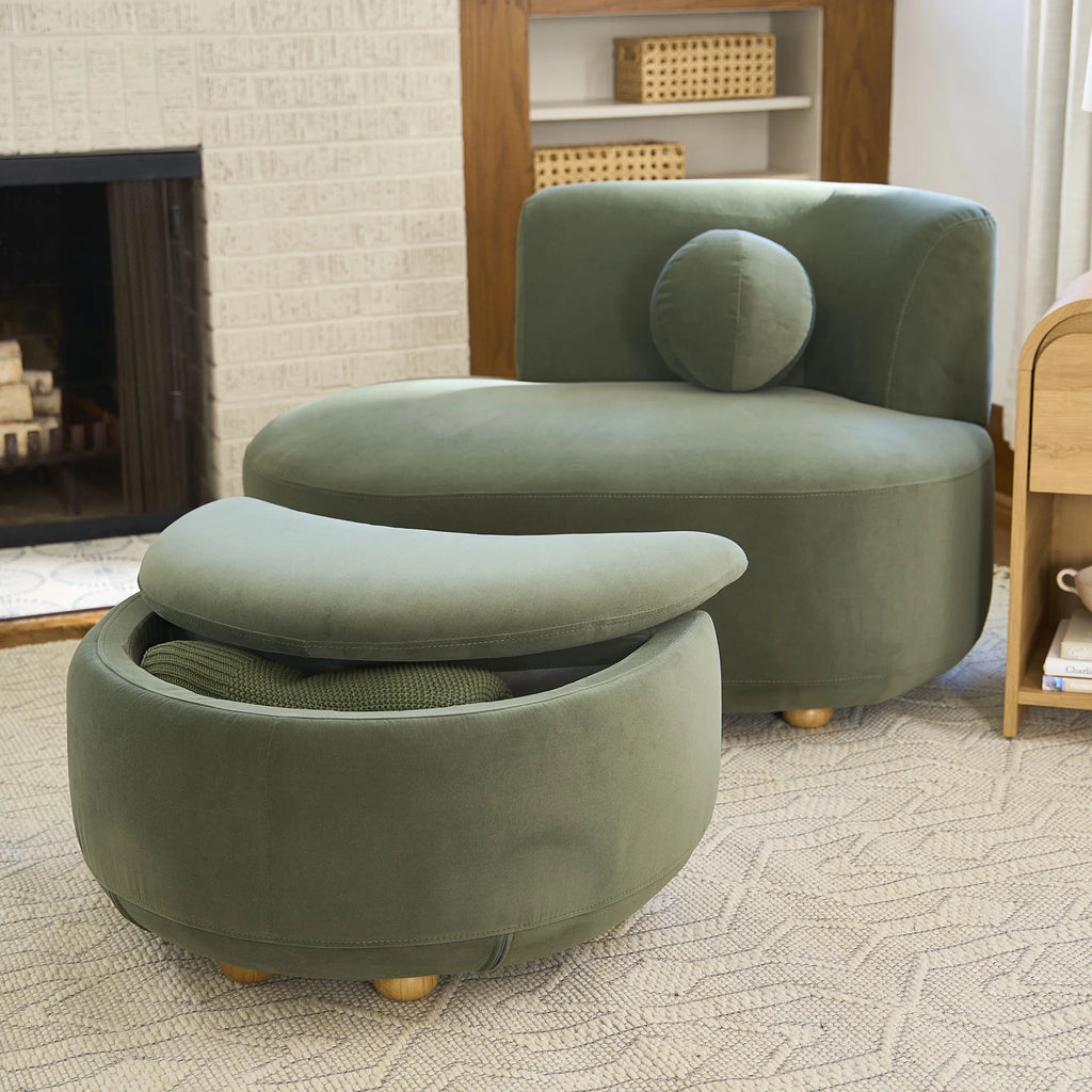 Better Homes & Gardens Juliet Modern Boucle Chaise & Storage Ottoman, Pearl