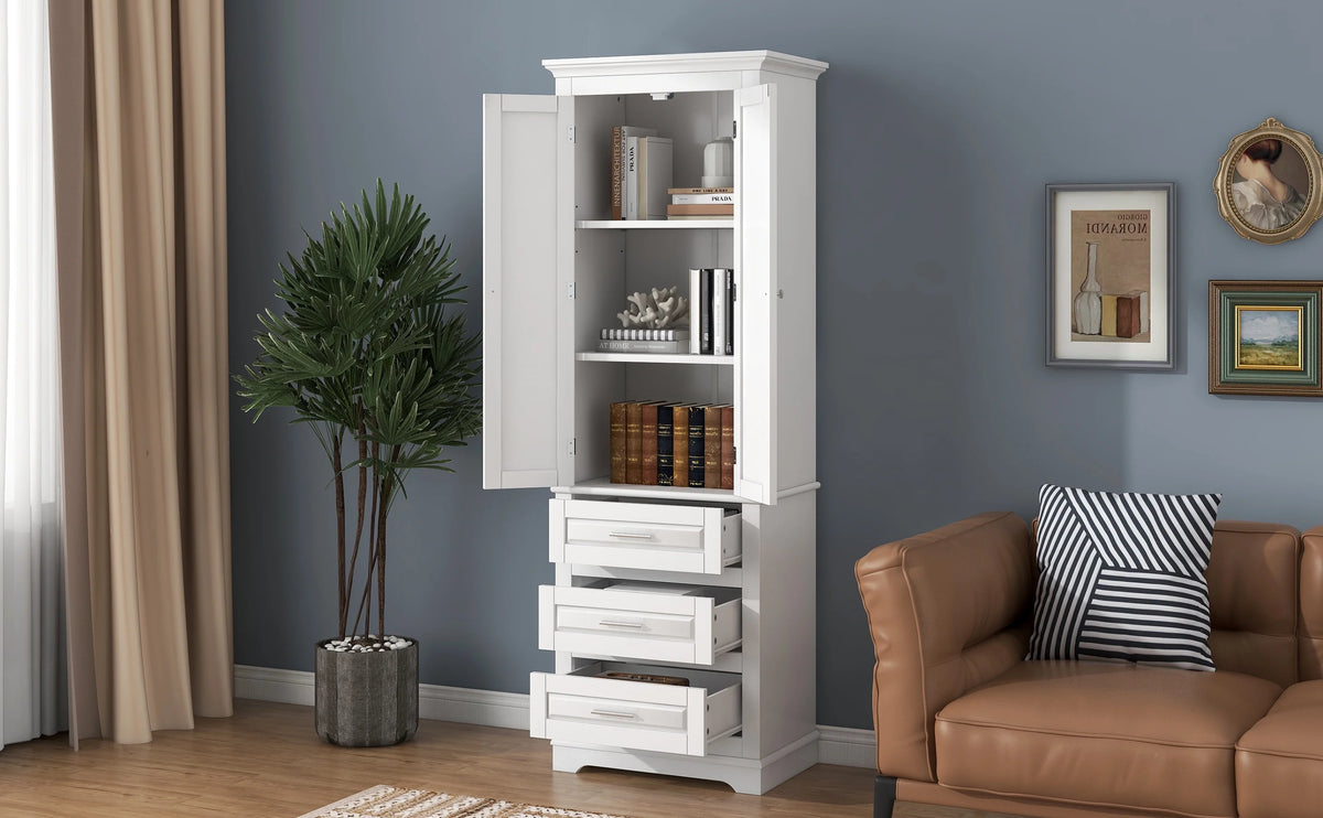 Bellemave White Tall Storage Cabinet with Adjustable Shelf Bathroom Cabinet with 1 Drawer and Storage Rack Large Freestanding Wood Cabinet Storage Organizer Floor Cabinet, White