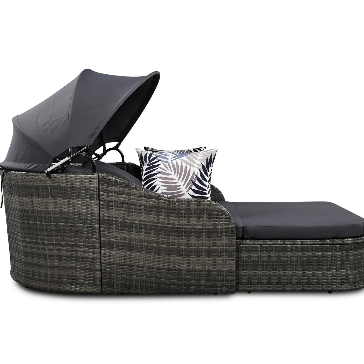 Outdoor Sun Lounger With Adjustable Canopy And Relaxing Pillow - Pe Black Blue Cushion 79.9" Daybed Cozy