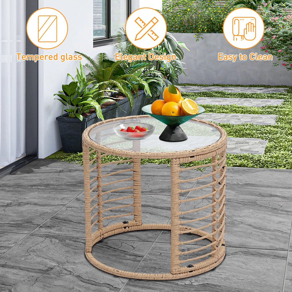Ainfox 3-Piece Steel Outdoor Bistro Sets with Metal Chairs and Glass Top Table, Beige