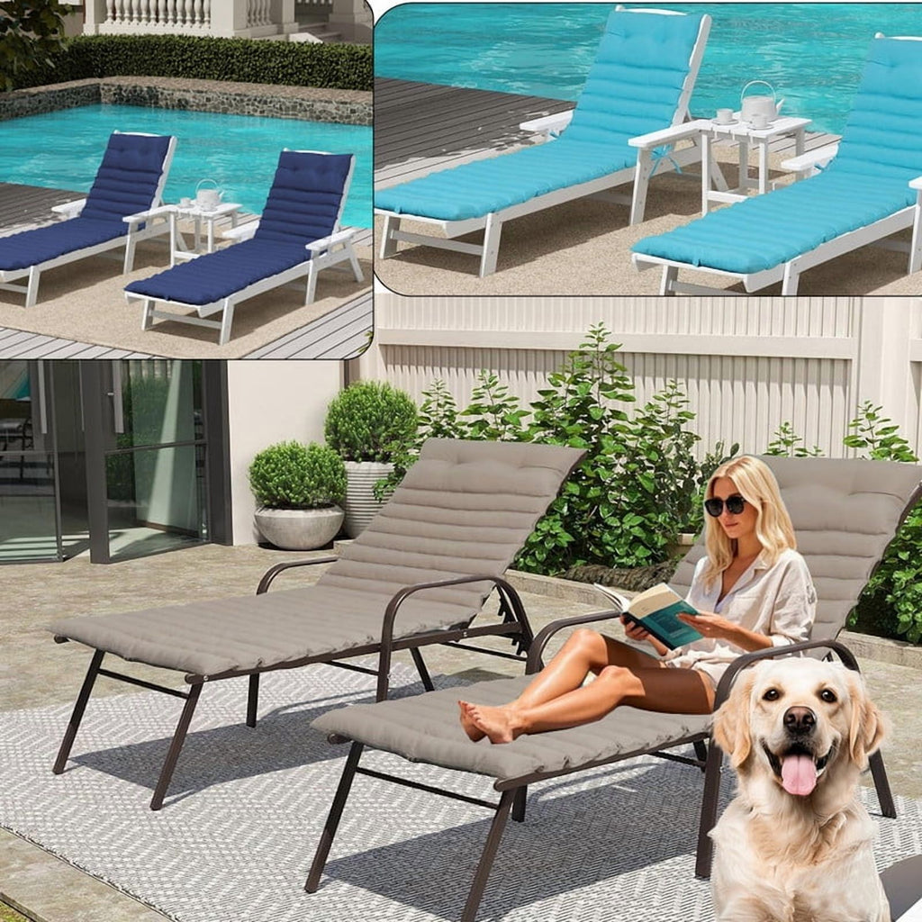 2pcs Outdoor Chaise Lounge Cushions, Waterproof Patio Foldable Chair Cushion for Garden Pool, 73 x 24in Sun Lounger Cushions for Outdoor Furniture��Navy blue��