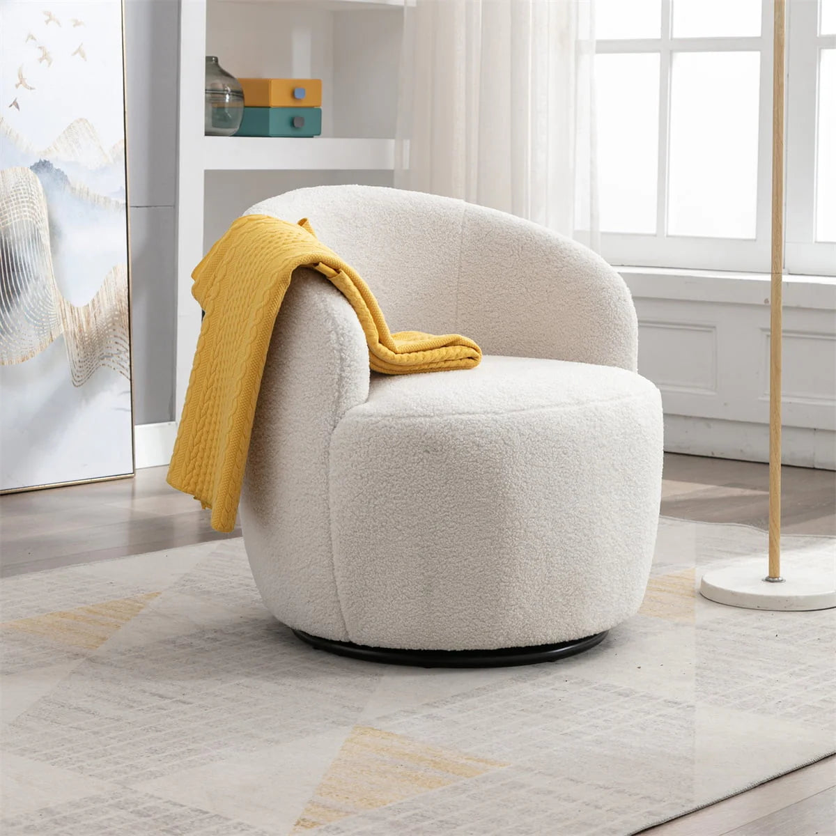 Swivel Accent Chair,Modern 360°Swivel Barrel Chair Leisure Chair,Accent Round Barrel Chair Reading Chair,Round Bucket Arm Chair with Comfy Tufted Back for Living Room Bedroom,Light Pink