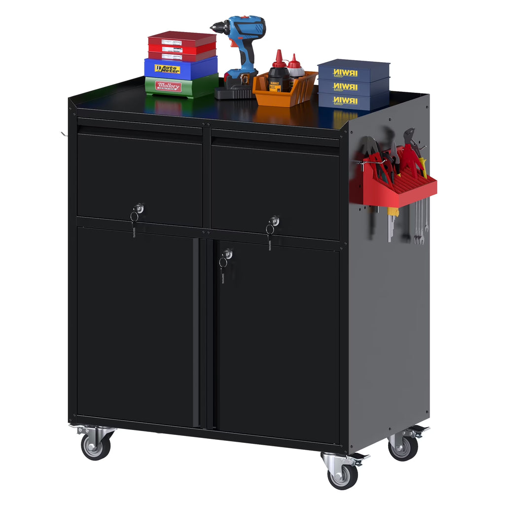 Aobabo Metal Storage Cabinet with Lock,Garage Storage Cabinet with Wheels,72In Steel Storage Cabinet for Garage Home Storage, Black Required-Assembly