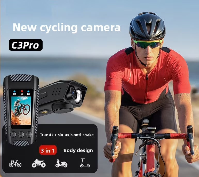 4K Motorcycle Camera with Light and Horn, Cycling Dash Cam with 6-Axis Stabilization, Night Vision, Waterproof, 128G Support