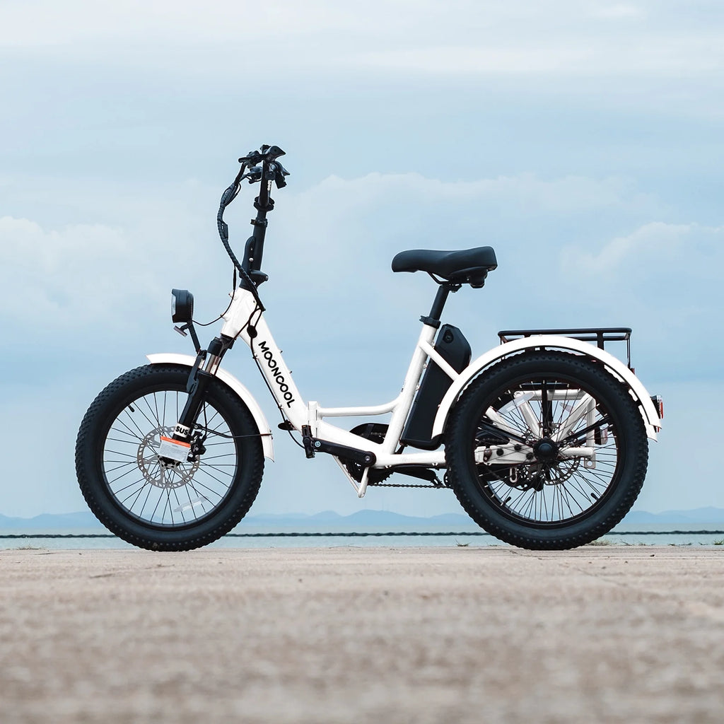 MOONCOOL TK1 Folding Electric Tricycle for Adults,48V 14.5Ah Removable battery, 500W��Peak 1000w��Motor, 20" Fat Tire Step-Thru 3Wheel Electric Bicycle w/Front&Rear Baskets, Certified to UL 2849 by SGS