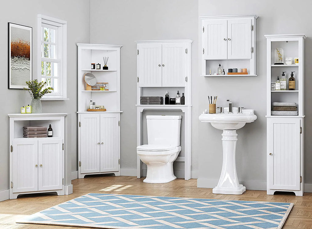 UTEX Tall Corner Cabinet, Free Standing Corner Storage Cabinet with Doors and Adjustable Shelves 23"W White