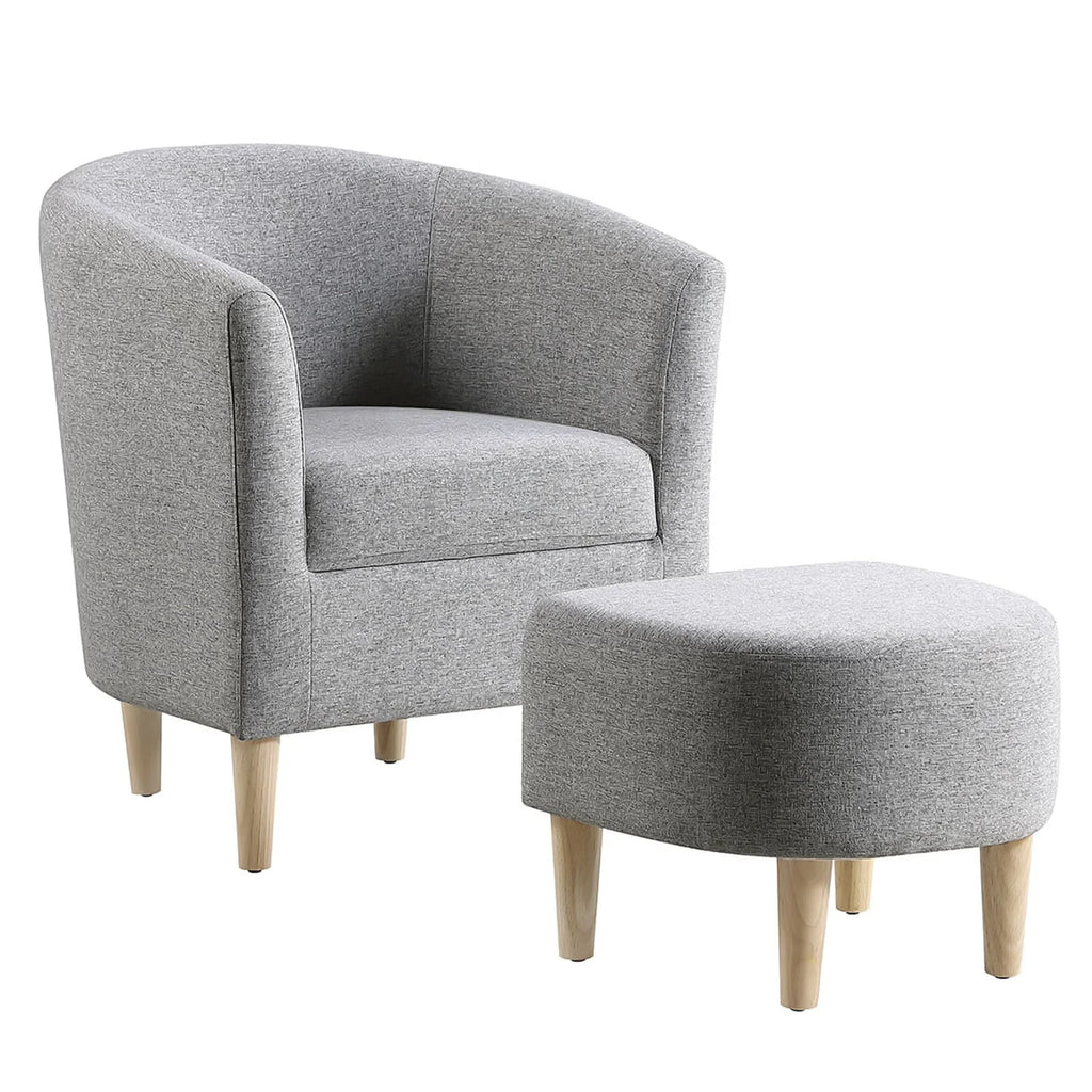 Lohoms Accent Arm Chair With Ottoman Set, Modern Home Leisure Chair with Footrest, Comfy Upholstered Armchair Single Sofa, Reading Chair with Solid Wood Legs for Living Room Bedroom, Gray