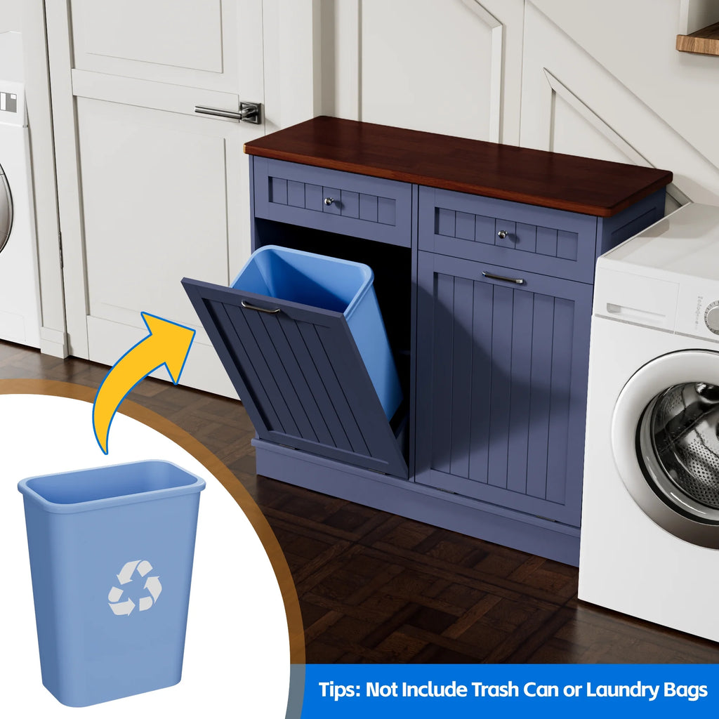 GETYES Double Tilt Out Trash Cabinet, Wooden Recycling Cabinet, 35.83 x 12.99 x 39.37 inches, White