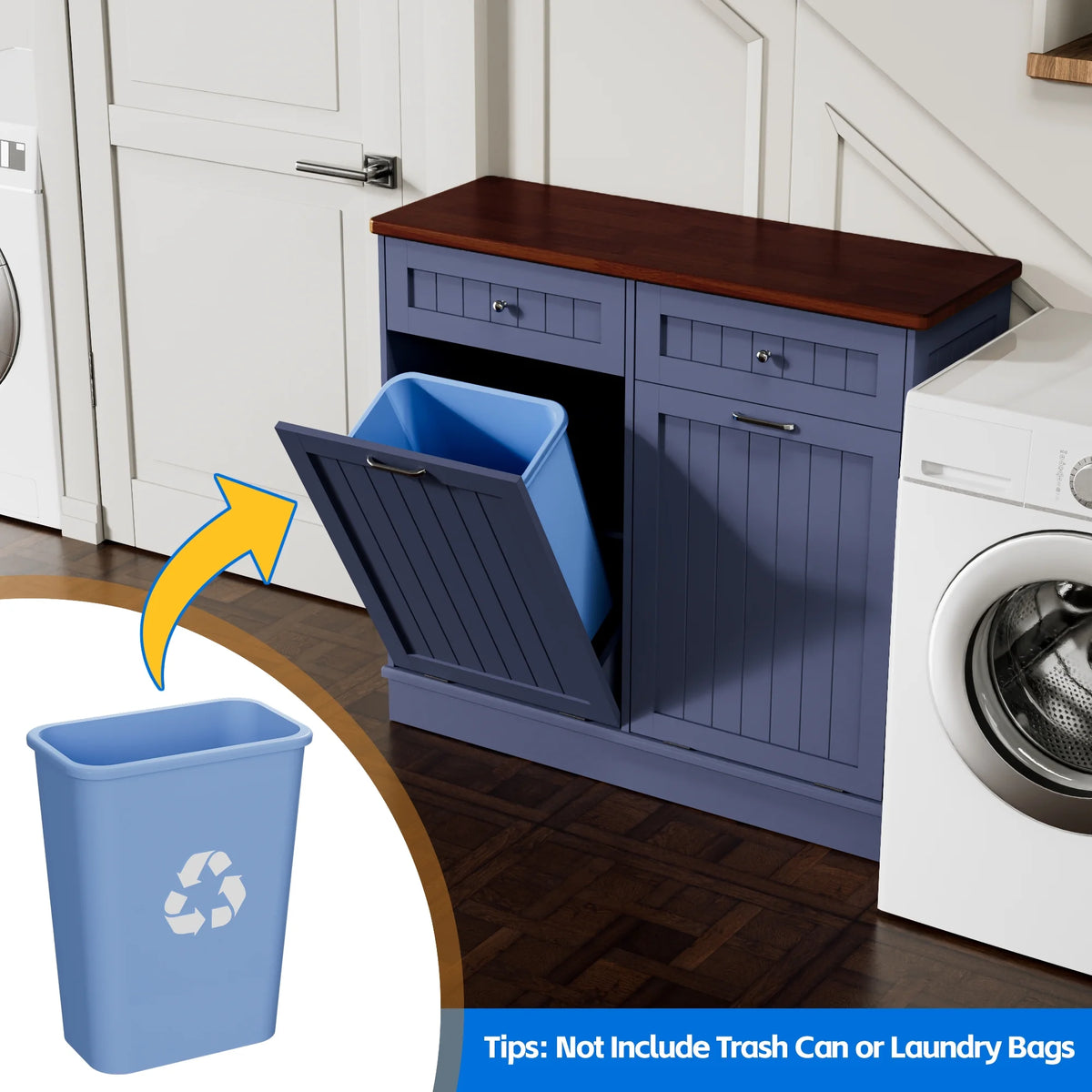 GETYES Double Tilt Out Trash Cabinet, Wooden Recycling Cabinet, 35.83 x 12.99 x 39.37 inches, White