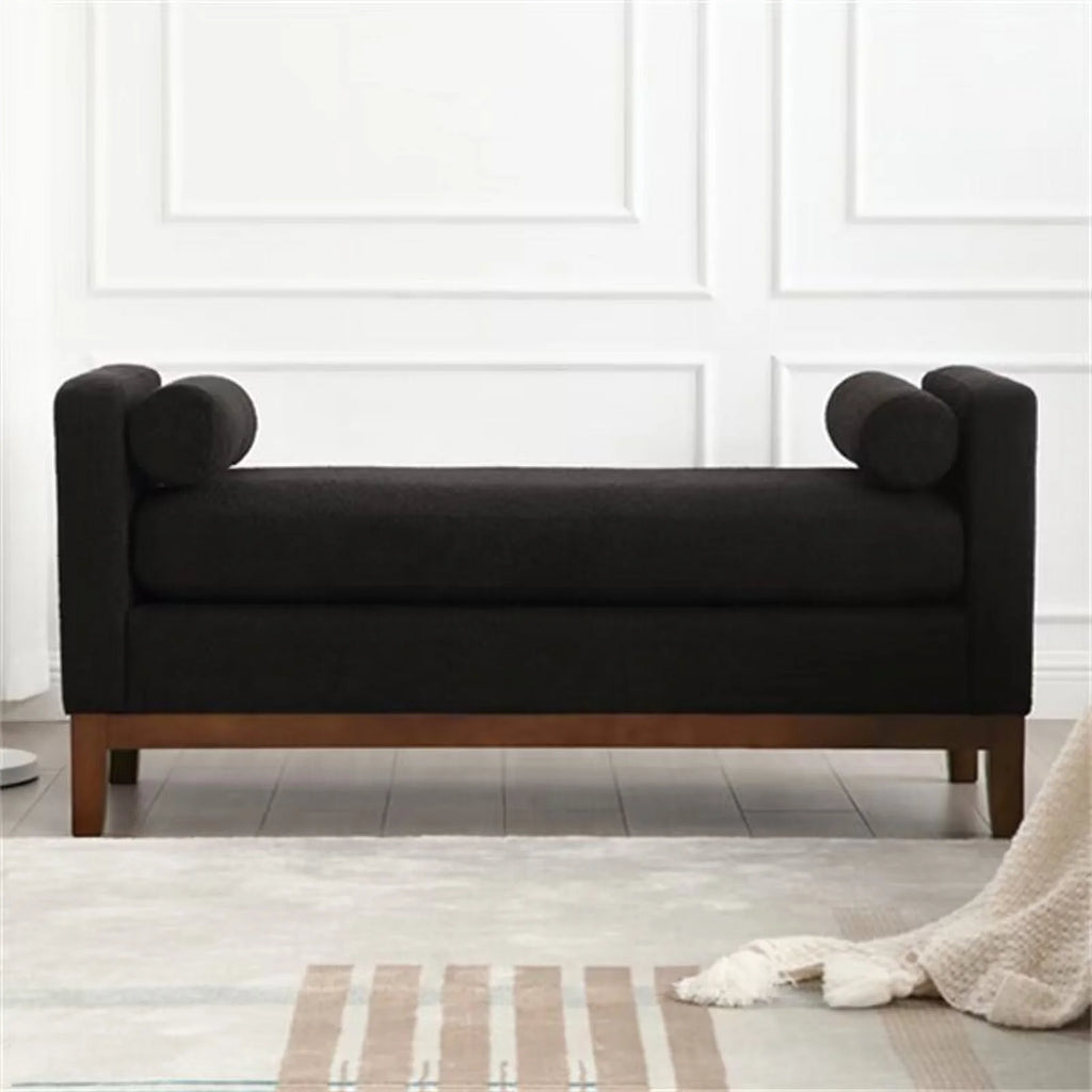 End of Bed Bench, 53.5" Boucle Fabric Upholstered Entryway Bench with Wood Legs & Bolster Pillows, Rolled Arm Cushioned Ottoman Foot Rest Long Stool Window Extra Seating for Bedroom, Ivory
