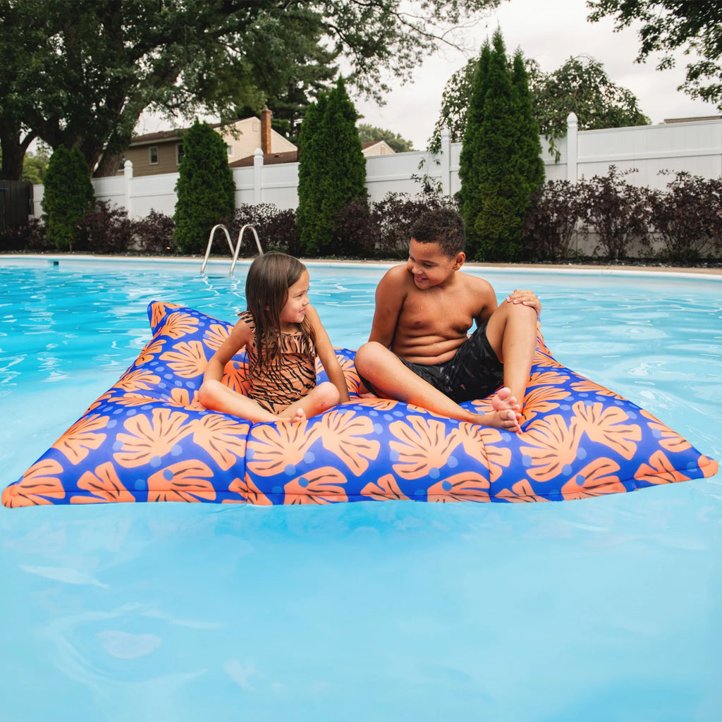 Big Joe Lagoon Lounger No Inflation Needed Pool Float, Americana Nautical Stripe Double Sided Mesh, Quick Draining Fabric, 5 feet Giant