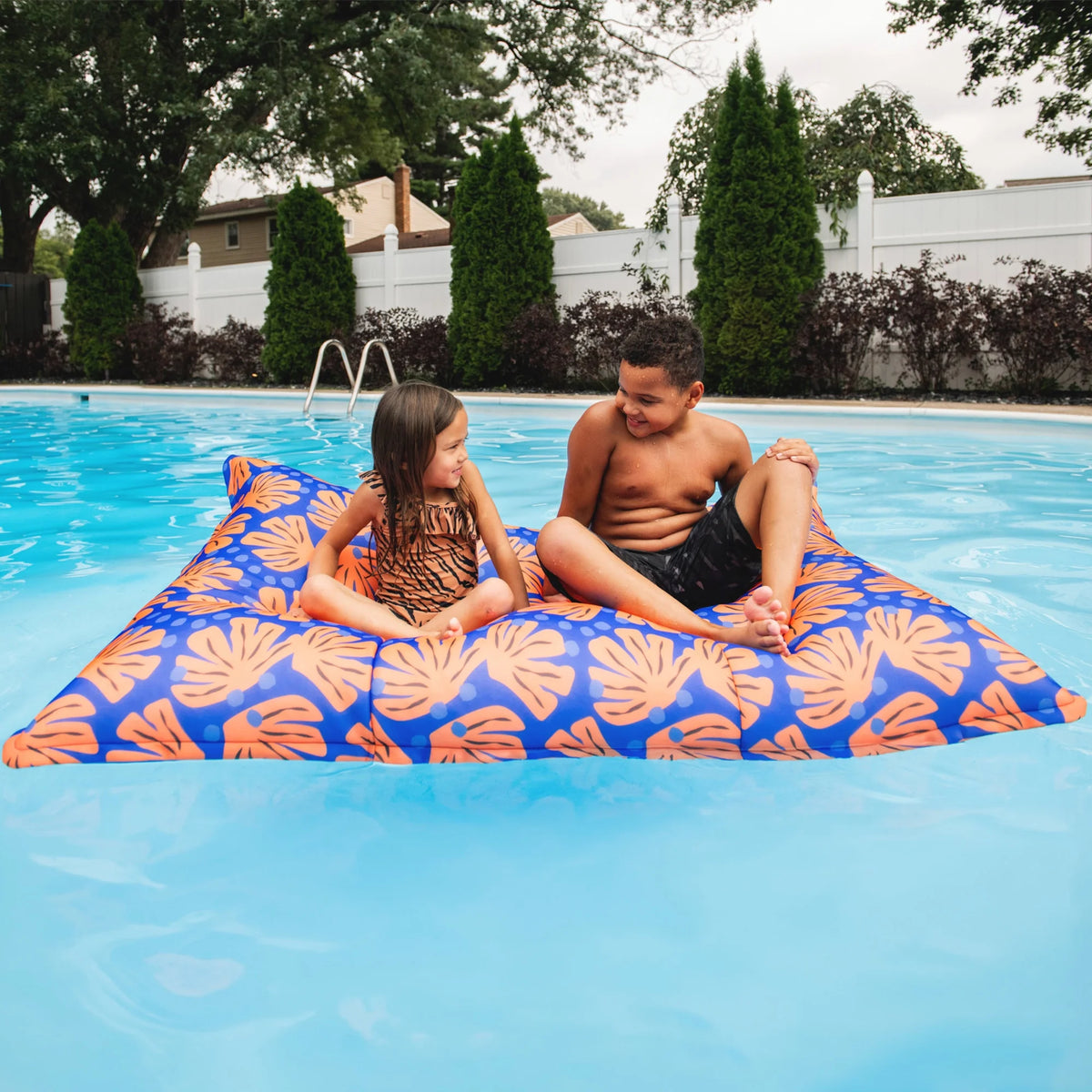 Big Joe Lagoon Lounger No Inflation Needed Pool Float, Americana Nautical Stripe Double Sided Mesh, Quick Draining Fabric, 5 feet Giant