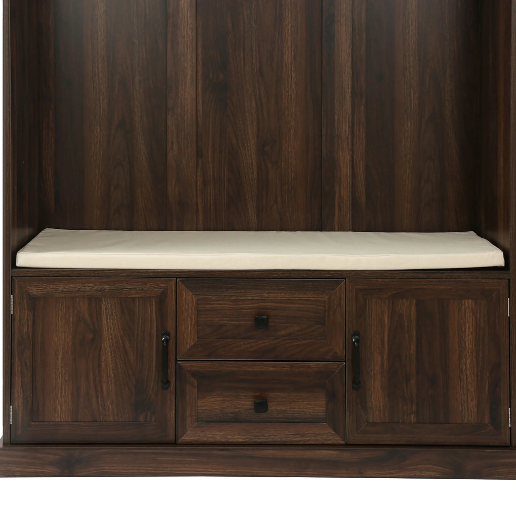 Triple Tree 3-in-1 Modern Wooden Tiger Entryway Bench Storage Cabinet Hall Tree