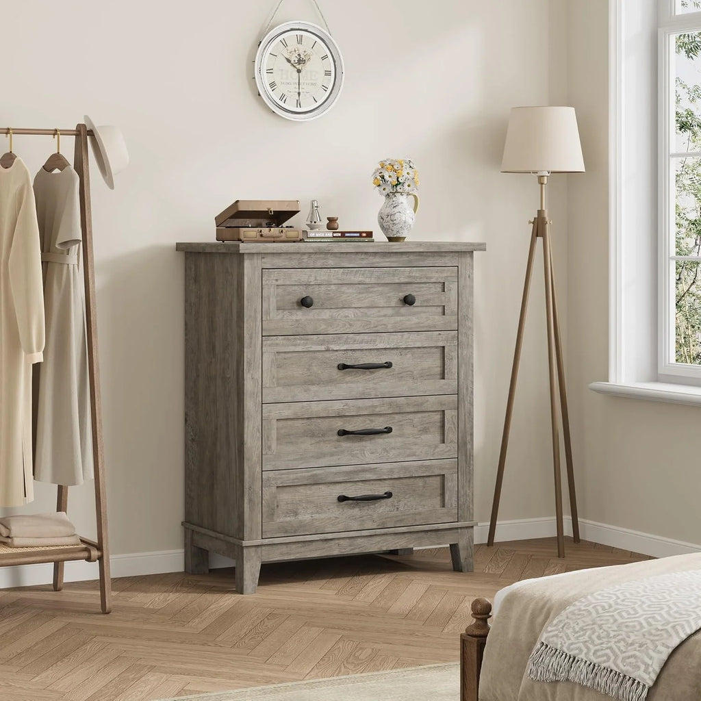 4 Drawer Dresser for Bedroom,34.8" Tall Bedroom Dresser with Large Drawer& Black Handles,Wooden Storage Organizer Cabinet Chest of Drawer for Living Room,Hallway