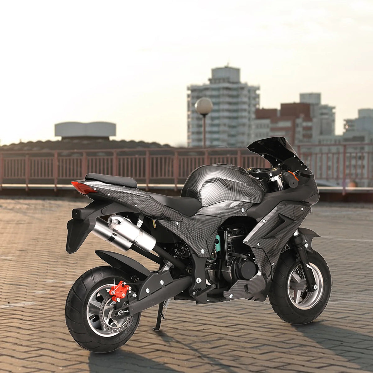 49cc 4-Stroke Pocket Rocket Motorcycle, Mini Motorcycle, Gas Pocket Motorbike with Front Rear Disc Brakes, Racing Max Speed 25MPH, Dual Headlights-Black