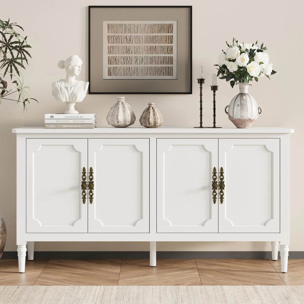 May in Color Console Cabinet, 58'' Wood Sideboard Buffet Cabinet with Storage & 4 Doors, Mid Century Modern Pantry Cabinet for Entryway, Living Room, Bedroom, Dining Room, Green