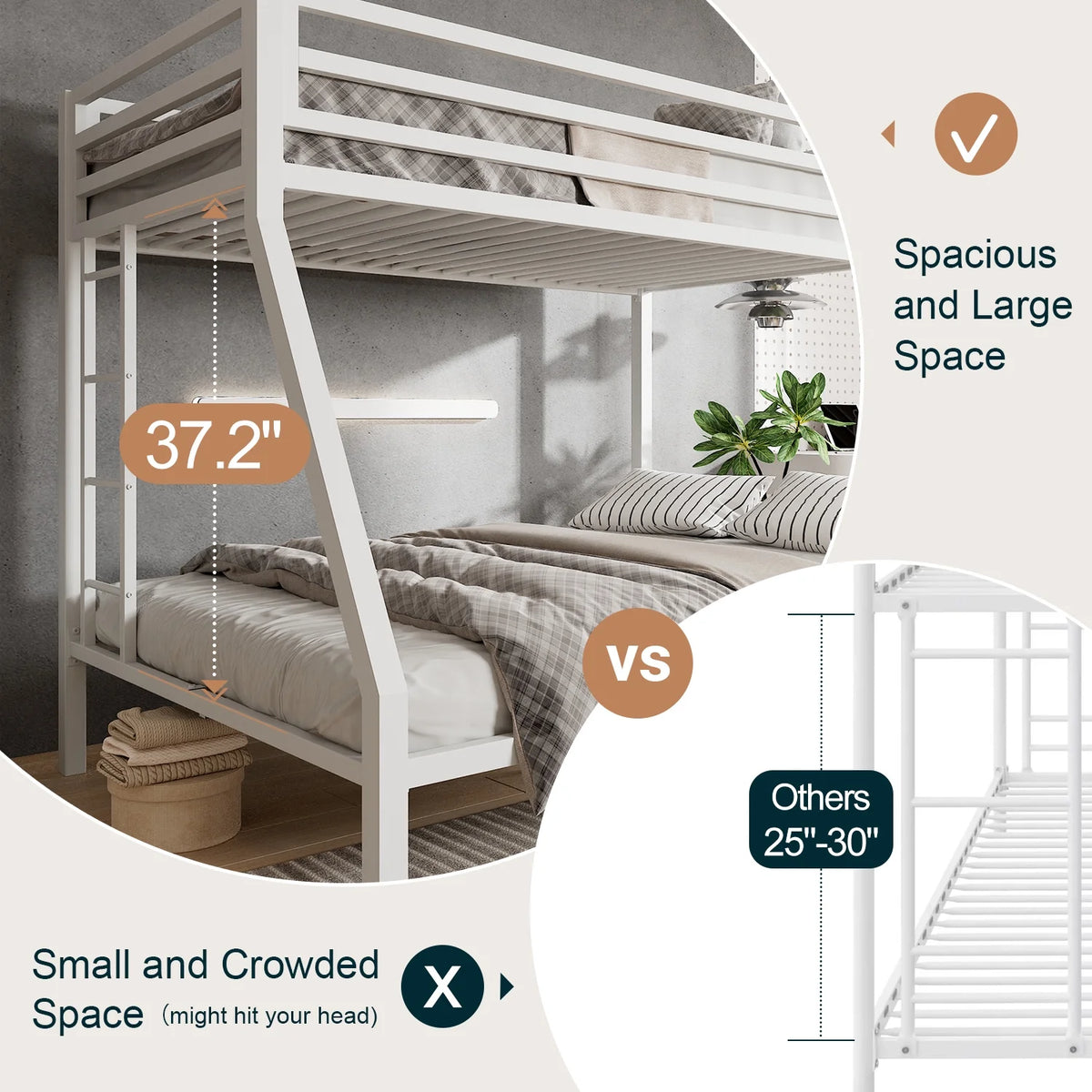 Amolife Twin over Full Size Metal Bunk Bed with Removable Ladder, Full-Length Guardrail, Black
